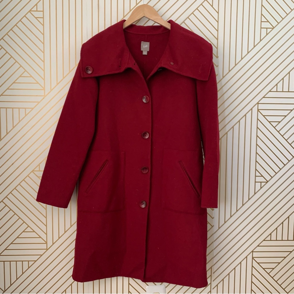 J. Jill Angora Wool Blend Coat single breasted peacoat lightweight Burgundy S